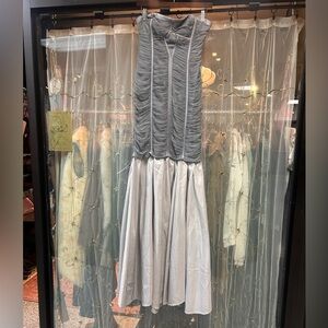 vintage y2k bcbg silvery light blue ruched maxi dress prom formal